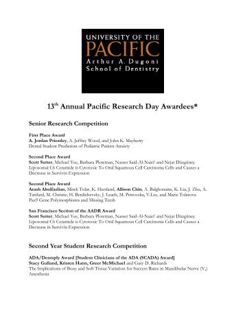 13th Annual Pacific Research Day Awardees*