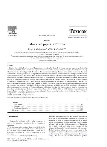 Most cited papers in Toxicon - Department of Biological Sciences