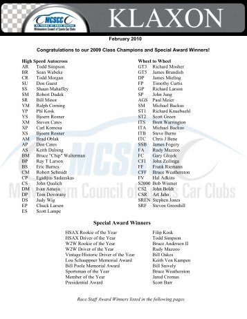Special Award Winners - Midwestern Council of Sports Car Clubs