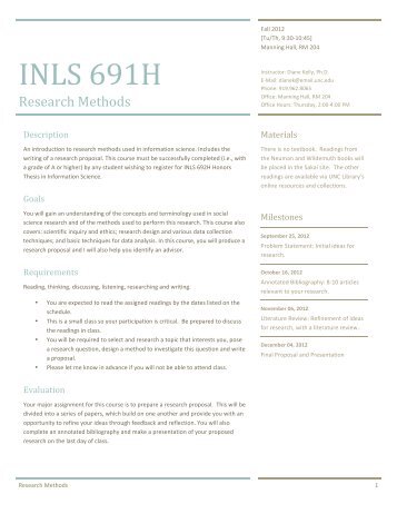 INLS 691H - UNC School of Information and Library Science