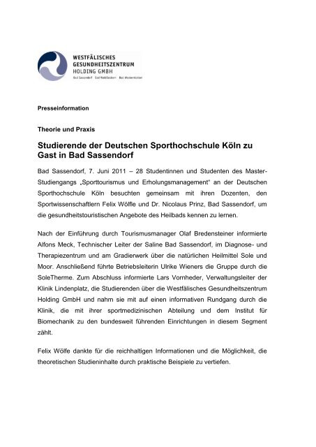 Studierende der Deutschen Sporthochschule Köln zu Gast in Bad ...