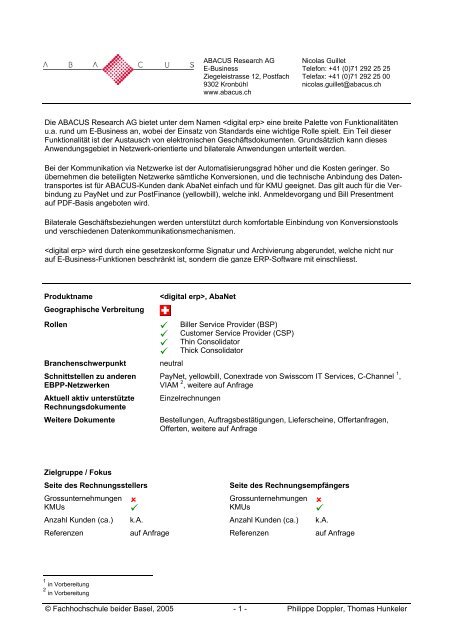 Electronic Bill Presentment & Payment in der Schweiz und in ...