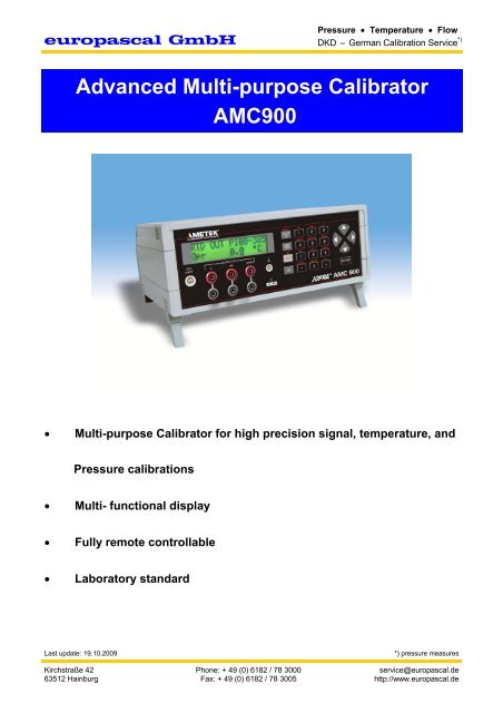 Advanced Multi-purpose Calibrator AMC900 - Europascal GmbH