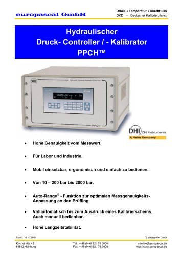 Hydraulischer Druck- Controller / - Kalibrator PPCHâ¢ - Europascal ...