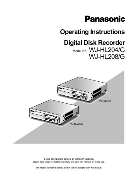 Operating Instructions Digital Disk Recorder WJ-HL208/G