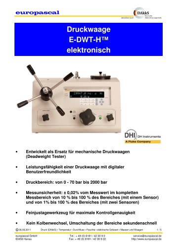 Datenblatt elektronische Druckwaage E DWT H (Pdf) - Europascal ...