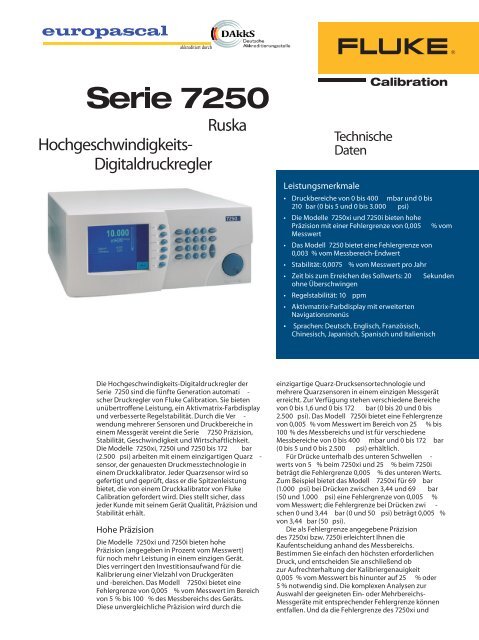 Datenblatt Druck Kontroller 7250 (Pdf) - Europascal GmbH