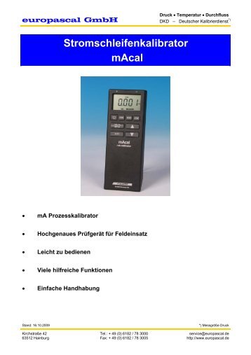 Stromschleifenkalibrator mAcal - Europascal GmbH