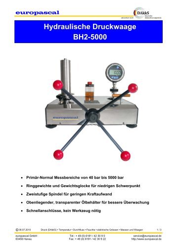 Datenblatt hydraulische Druckwaage BH 2 - 5000 (Pdf) - Europascal ...