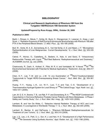 Re-188 Bibliography - Oak Ridge National Laboratory