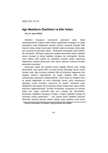 Ağır Metallerin Özellikleri ve Etki Yolları - eJManager.com