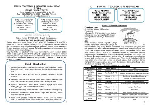 Susunan Acara Pembinaan Calon Tetap Gpib Cinere
