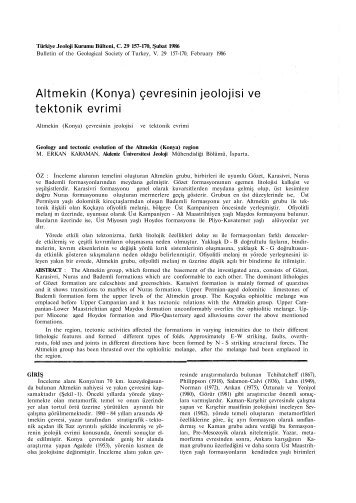 Altmekin (Konya) çevresinin jeolojisi ve tektonik evrimi