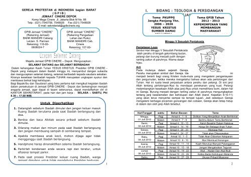 I. BIDANG : TEOLOGIA & PERSIDANGAN GEREJAWI - GPIB Cinere