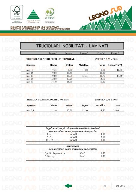 listino prezzi