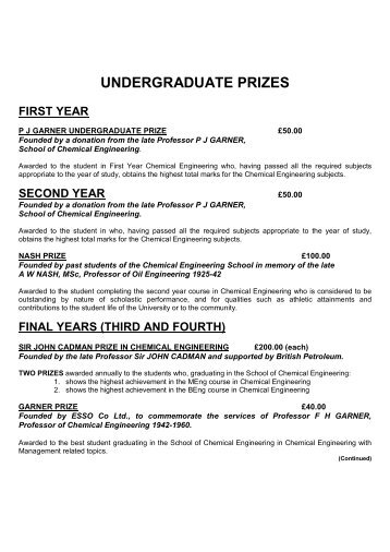 School of Chemical Engineering prizes information (PDF 20KB