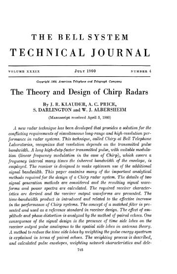The Theory and Design of Chirp Radars - Alcatel-Lucent