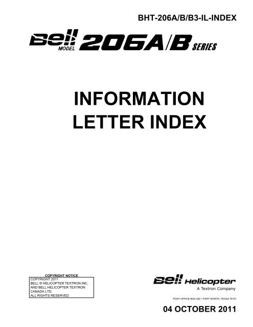 INFORMATION LETTER INDEX - BELL CUSTOMER