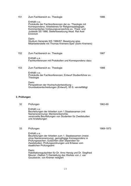 Professor Dr. Heinz Kremers - Archiv der Evangelischen Kirche im ...