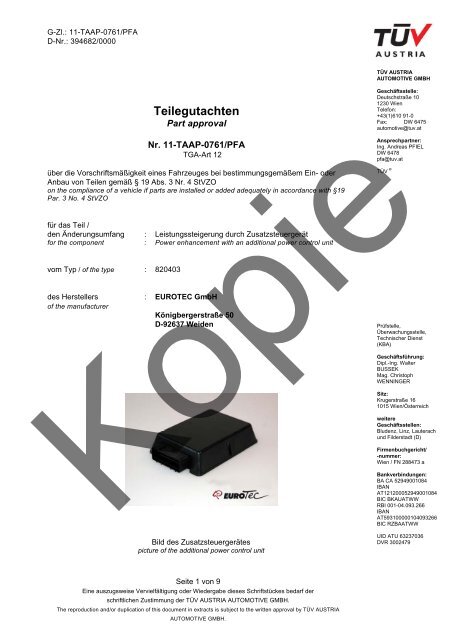 Teilegutachten - Eurotec GmbH