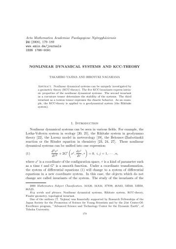 NONLINEAR DYNAMICAL SYSTEMS AND KCC-THEORY