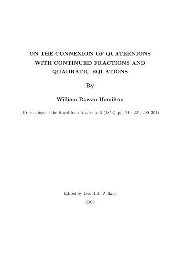 connexion of quaternions with continued fractions