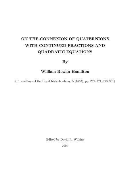 connexion of quaternions with continued fractions