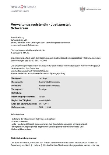 VerwaltungsassistentIn - Justizanstalt Schwarzau - Gemeinde ...