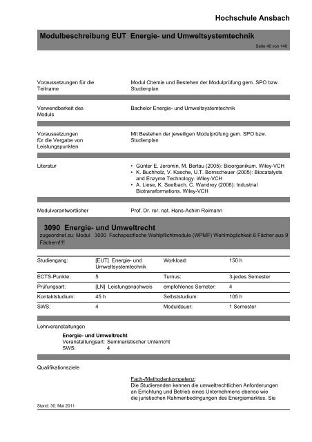 Modulbeschreibung EUT Energie- und Umweltsystemtechnik ...