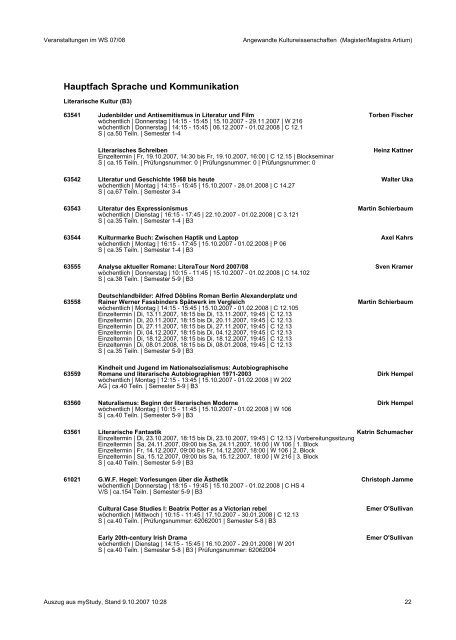 Vorlesungsverzeichnis 2007/08 - AStA