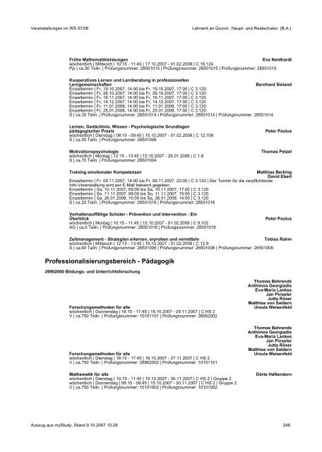 Vorlesungsverzeichnis 2007/08 - AStA