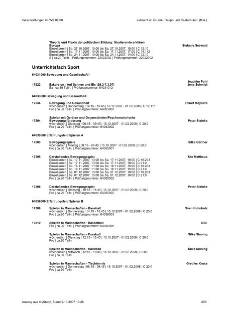 Vorlesungsverzeichnis 2007/08 - AStA