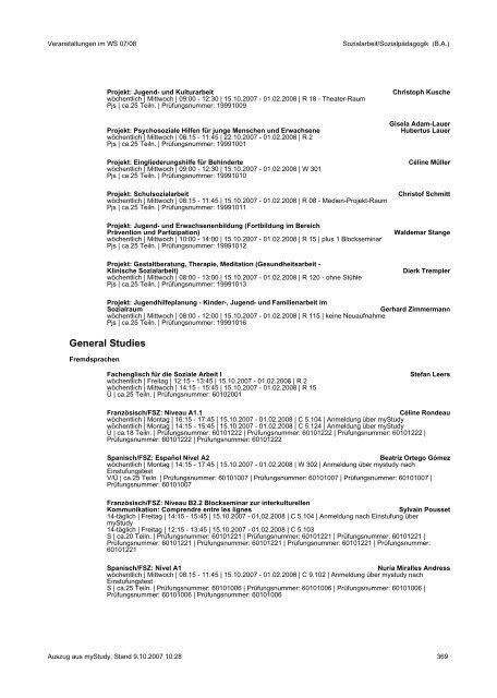 Vorlesungsverzeichnis 2007/08 - AStA