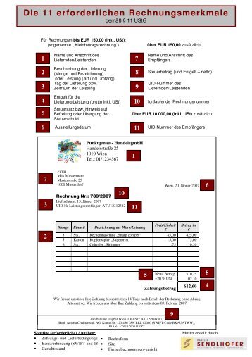 Musterrechnung - die 11 erforderlichen Rechnungsmerkmale