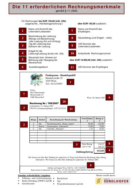 Musterrechnung - die 11 erforderlichen Rechnungsmerkmale