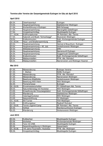 Termine aller Vereine der Gesamtgemeinde Eutingen im Gäu ab ...