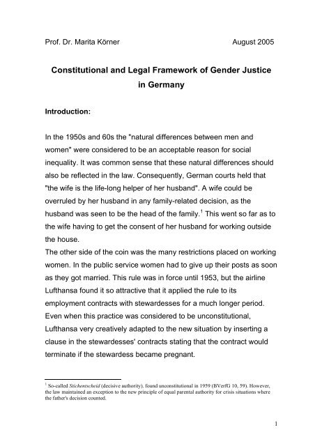 Constitutional and Legal Framework of Gender Justice in Germany
