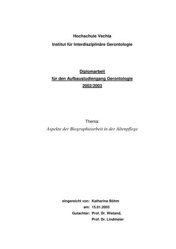 Aspekte der Biographiearbeit in der Altenpflege - AGVB ...