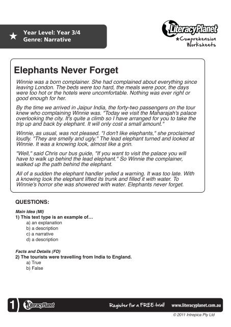 Elephants Never Forget - Literacy Planet