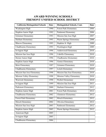 Award Winning Schools - Fremont Unified School District