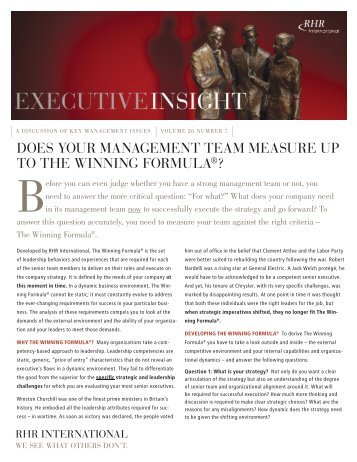 Does Your Management Team Measure Up to the Winning Formula?