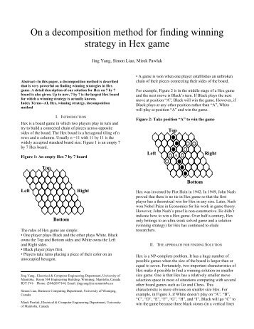 On a decomposition method for finding winning strategy in Hex game
