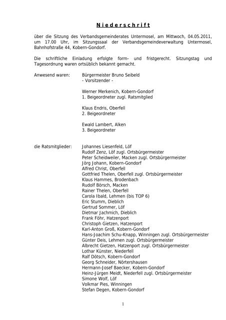 Niederschrift VG-Rat vom 04.05.2011 - Verbandsgemeinde ...