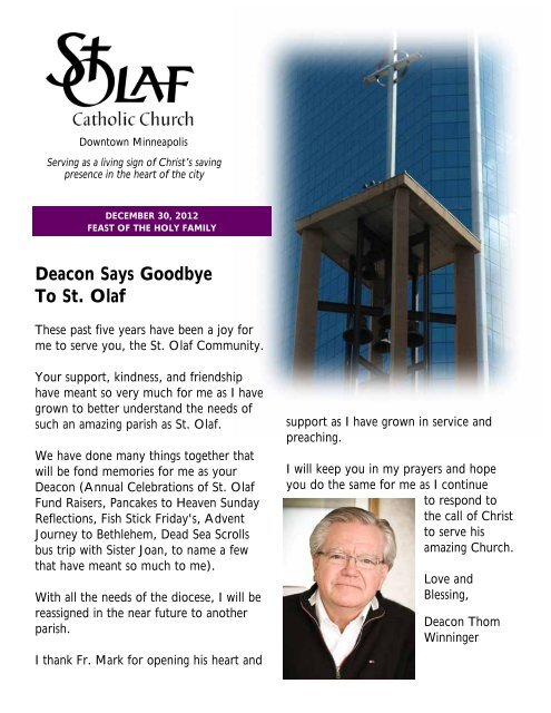 Deacon Says Goodbye To St. Olaf - Saint Olaf Catholic Church