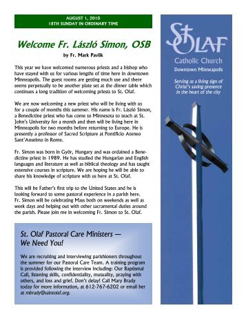 Welcome Fr. László Simon, OSB - Saint Olaf Catholic Church
