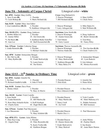 June 5/6 – Solemnity of Corpus Christi Liturgical color - white June ...