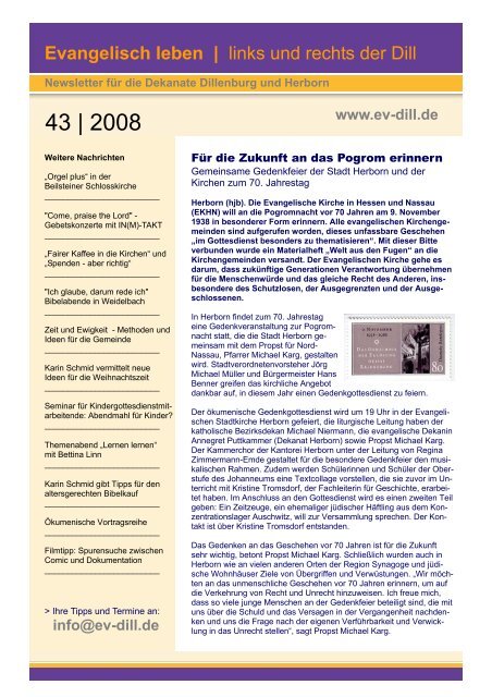 Newsletter 43 | 2008 - Evangelisch leben | links und rechts der Dill