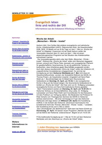 Newsletter 15-2006 - Evangelisch leben | links und rechts der Dill