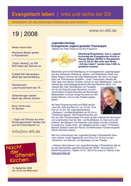 Newsletter 19_2008 - Evangelisch leben | links und rechts der Dill