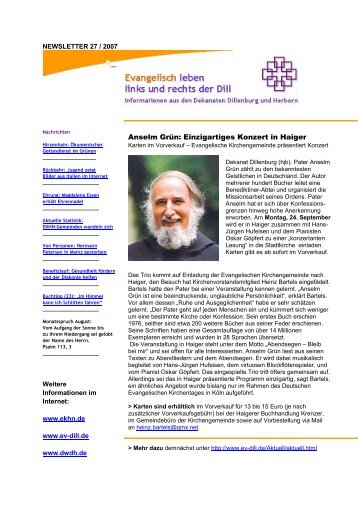 Newsletter 27-2007 - Evangelisch leben | links und rechts der Dill